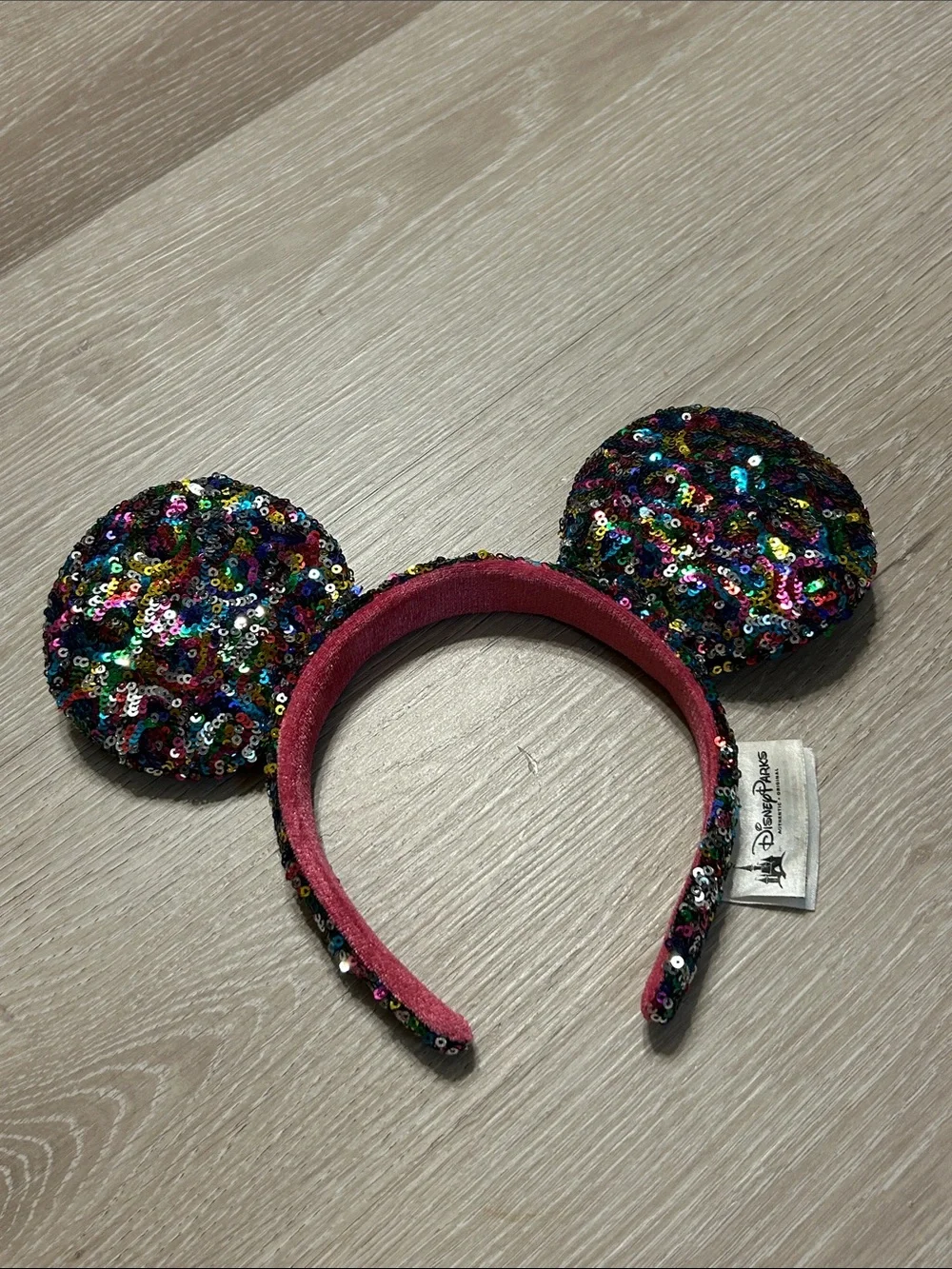 Disney Parks Multicolor Sequin Minnie Mouse Ear Velvet Lined Headband